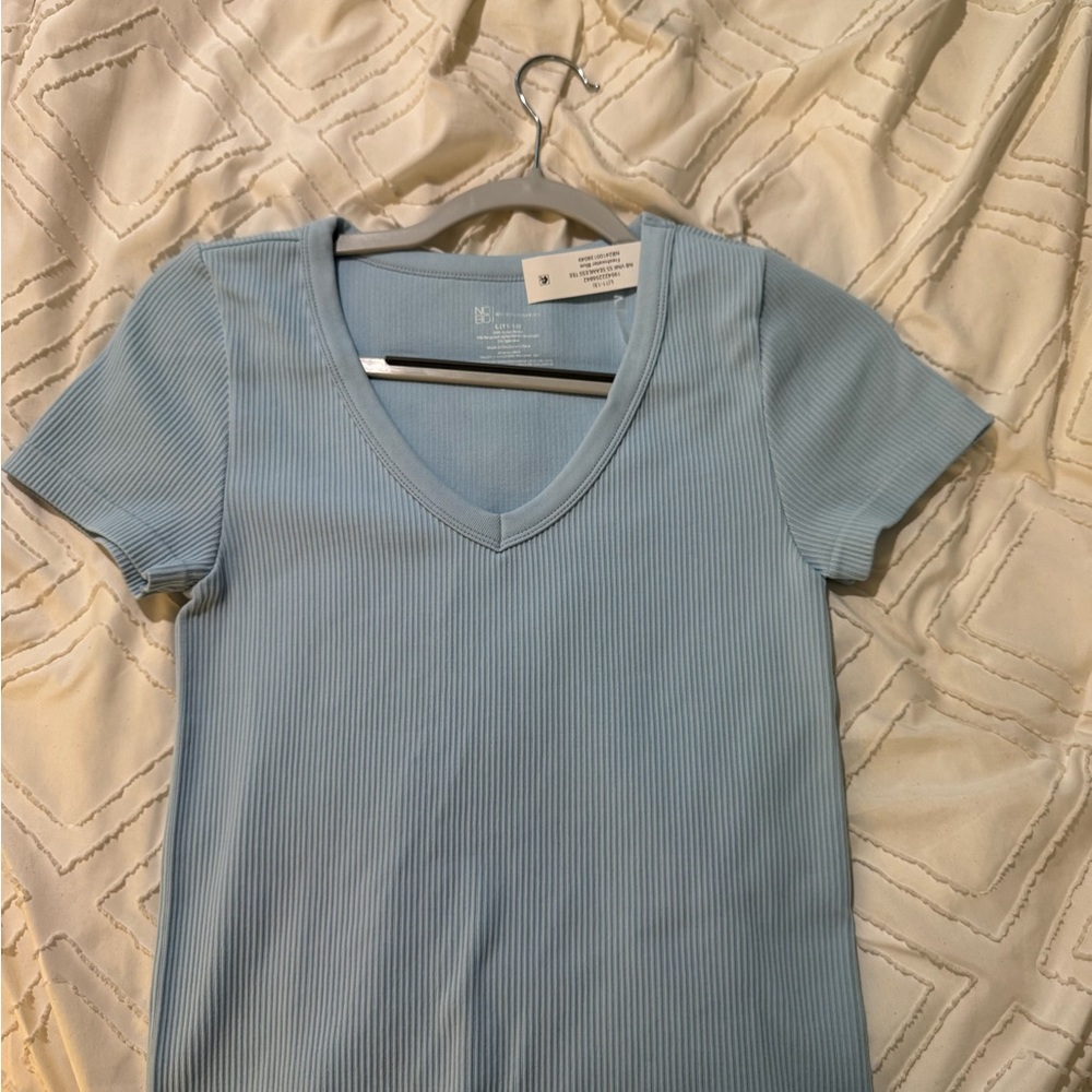 No Boundaries Sky Blue Ribbed V-Neck Tee
